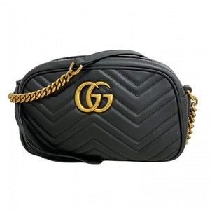 GUCCI Black Leather GG Marmont Shoulder Bag